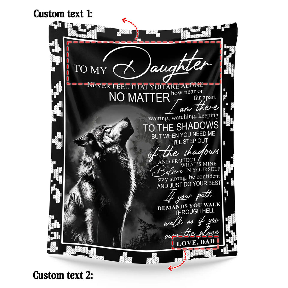 Personalized Daughter Blanket From Dad – Black Wolf Inspirational Gift
