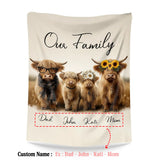 Personalized Highland Cow Family Blanket – Custom Names Family Gift