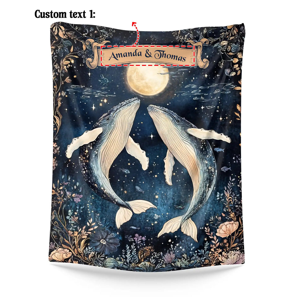 Personalized Whale Couple Blanket – Custom Names Moonlit Ocean Gift