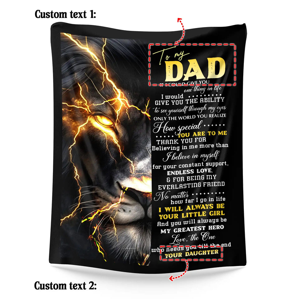 Personalized Dad Blanket From Daughter – Lion Inspirational Gift