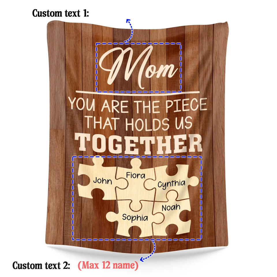 Personalized Mom Blanket – Custom Family Names Puzzle Piece Gift