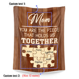 Personalized Mom Blanket – Custom Family Names Puzzle Piece Gift