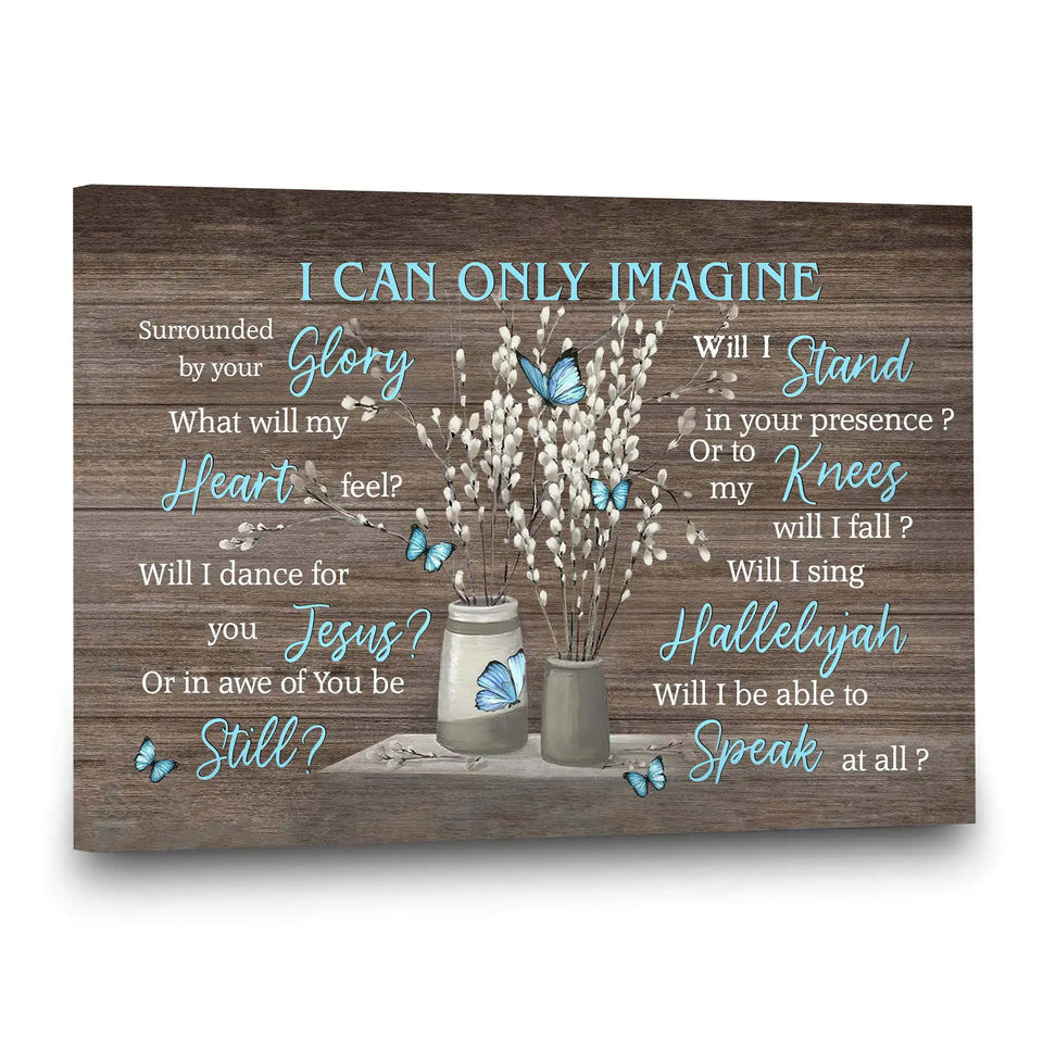 Blue Butterfly Pussy Willow Canvas Wall Art, Elegant Nature Artwork for Home Decor, Spring Floral Painting