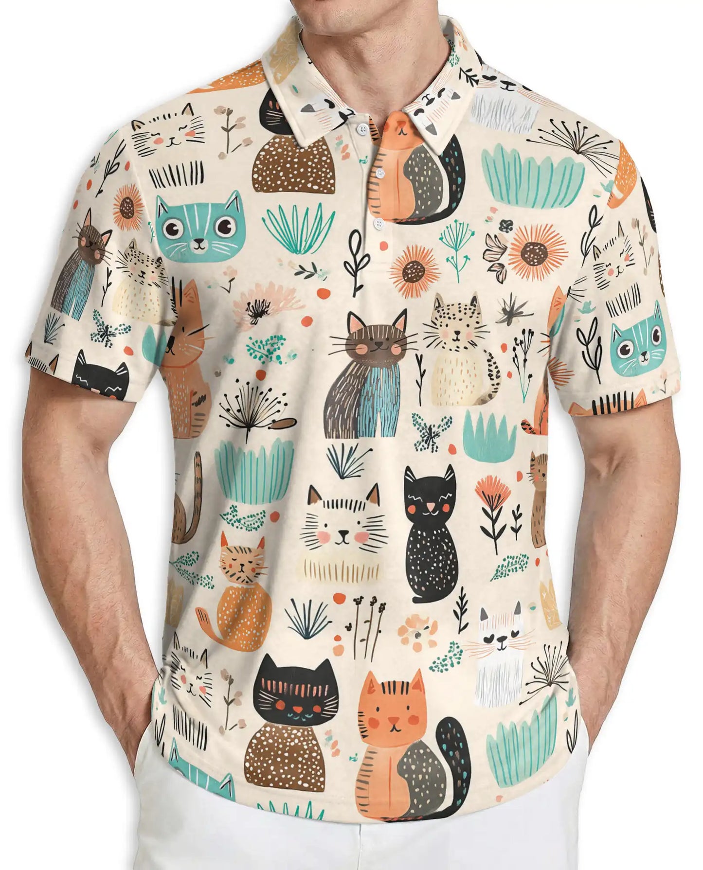 Cute Cartoon Cat Polo Shirt – Fun Cat Pattern All Over Print | Azhobbyshop