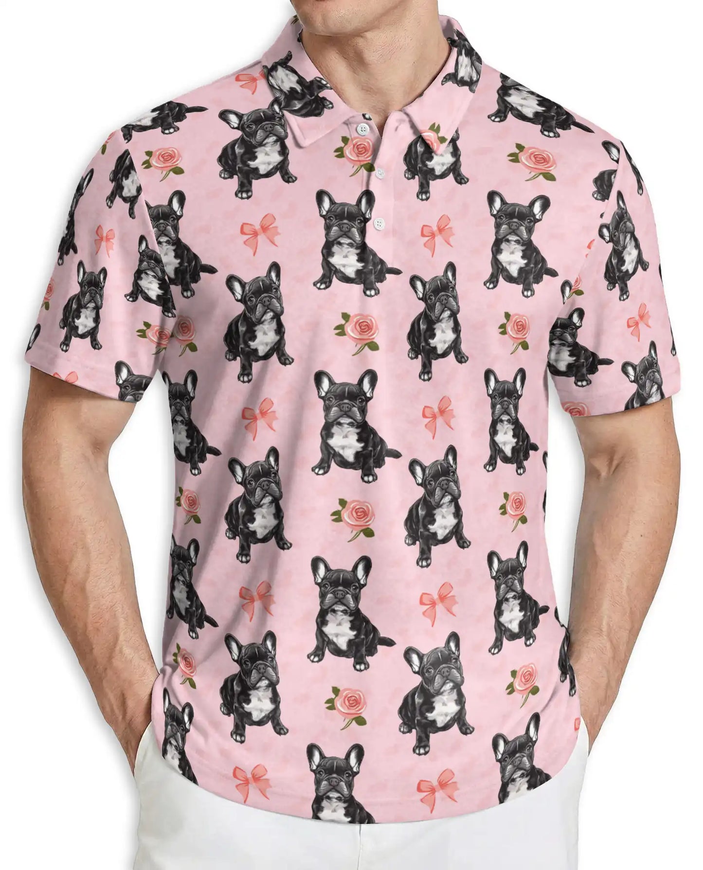 French Bulldog Floral Pattern Polo Shirt | Azhobbyshop