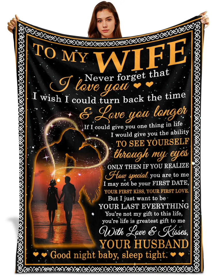 Personalized Wife Blanket From Husband – Romantic Sunset Couple Gift