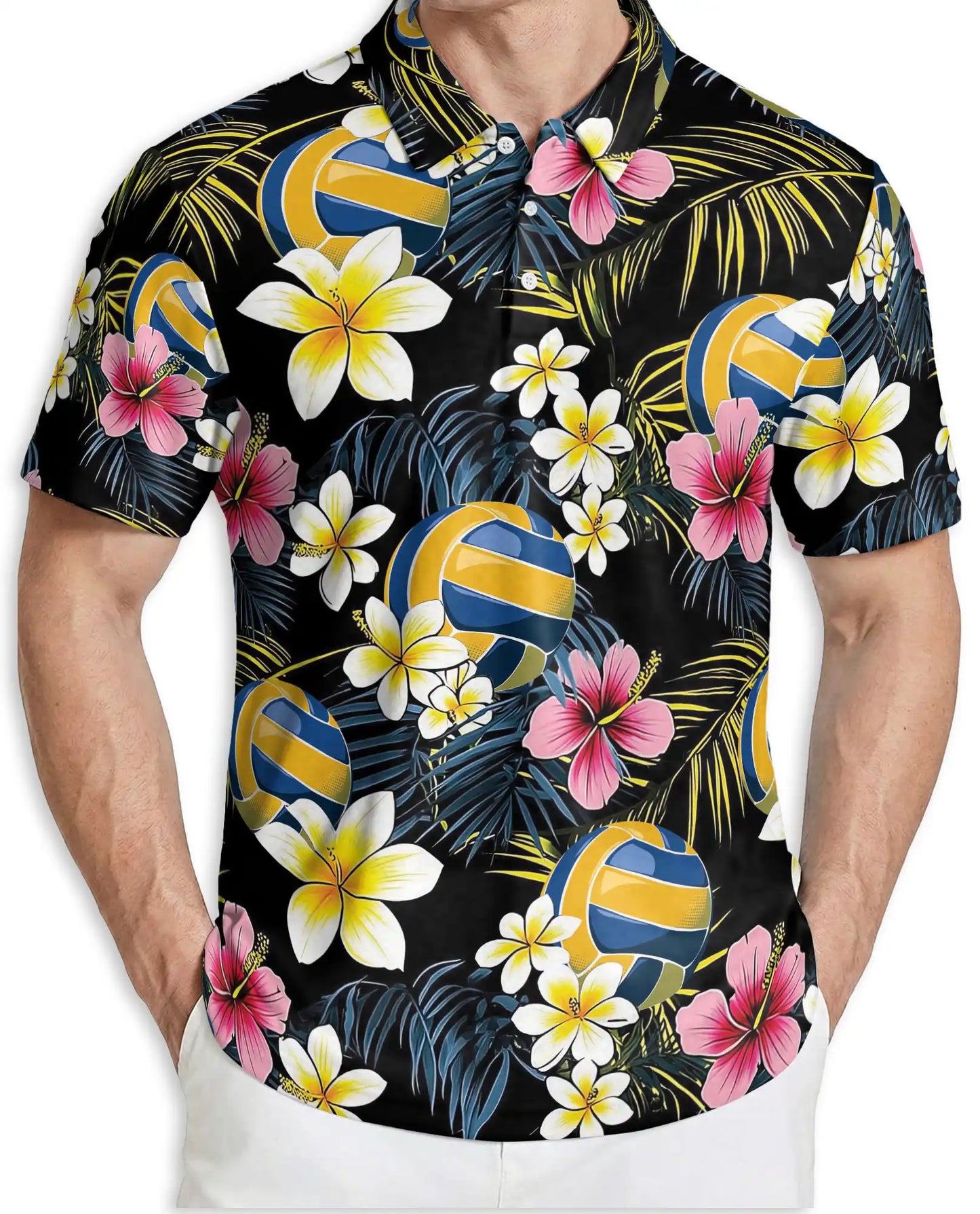 Volleyball Flower 3D Polo Shirt for Men – Tropical Sport Floral Style | Azhobbyshop