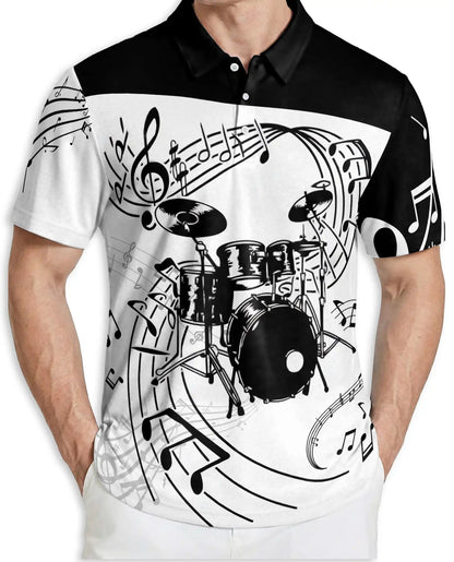 Drum Music 3D Polo Shirt for Men – Drummer Band Musical Style | Azhobbyshop