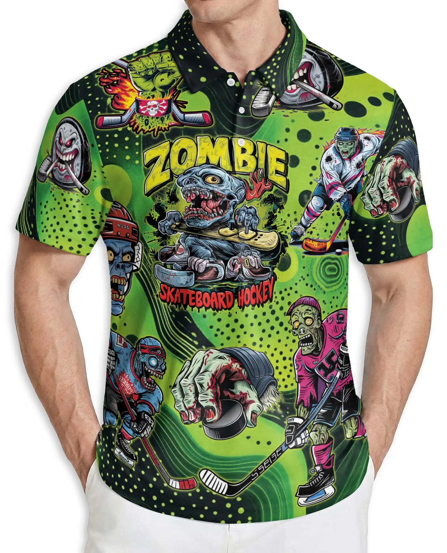 Zombie Skateboard Hockey Polo Shirt – Horror Sports Graphic | Azhobbyshop