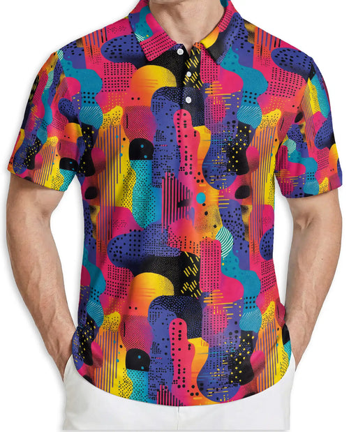 80s Pattern 3D Polo Shirt – Retro Neon Geometric Art Style | Azhobbyshop