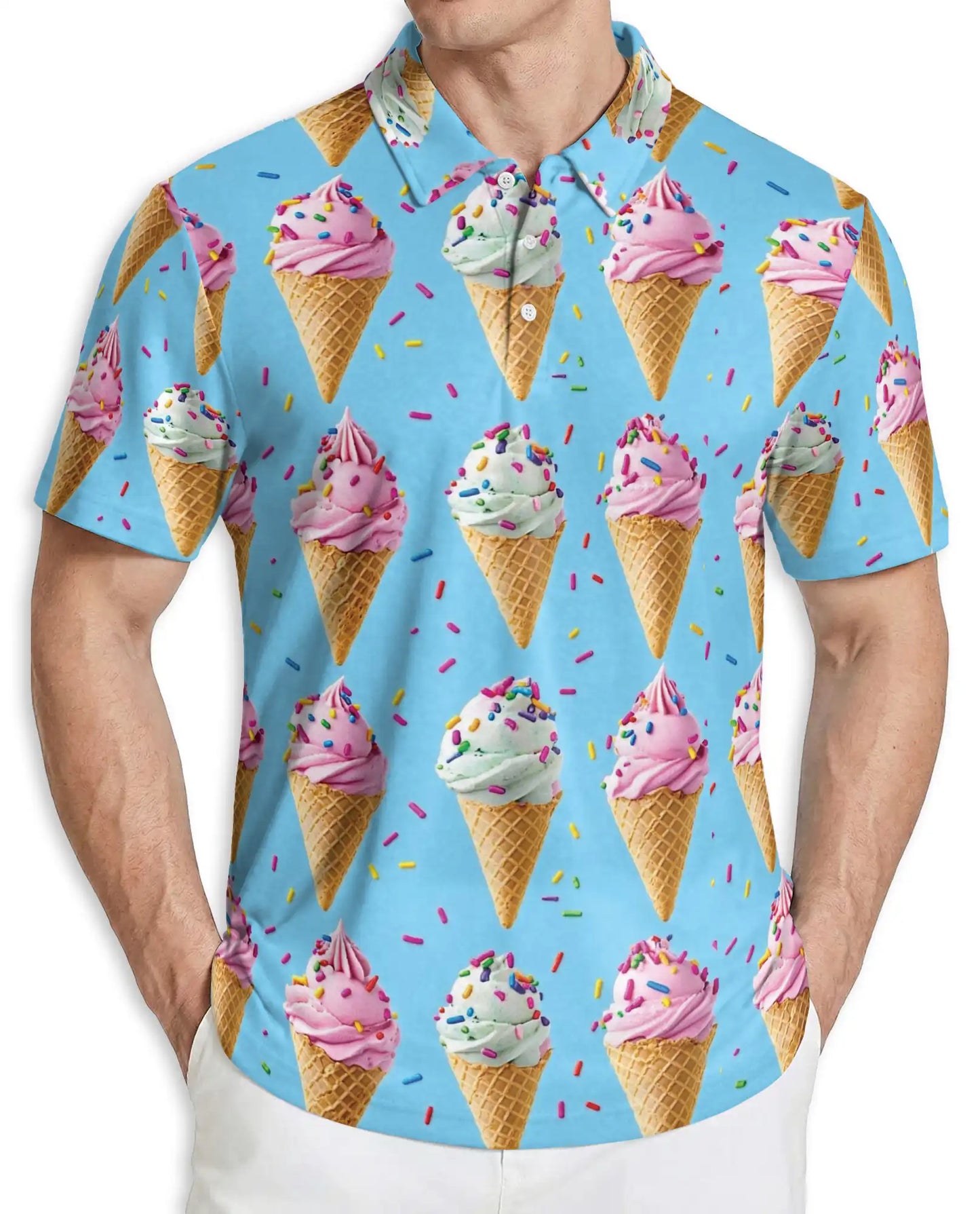 Ice Cream Cone Polo Shirt – Colorful Sweet Dessert Print | Azhobbyshop