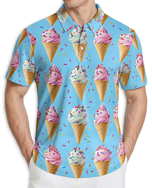 Ice Cream Cone Polo Shirt – Colorful Sweet Dessert Print | Azhobbyshop