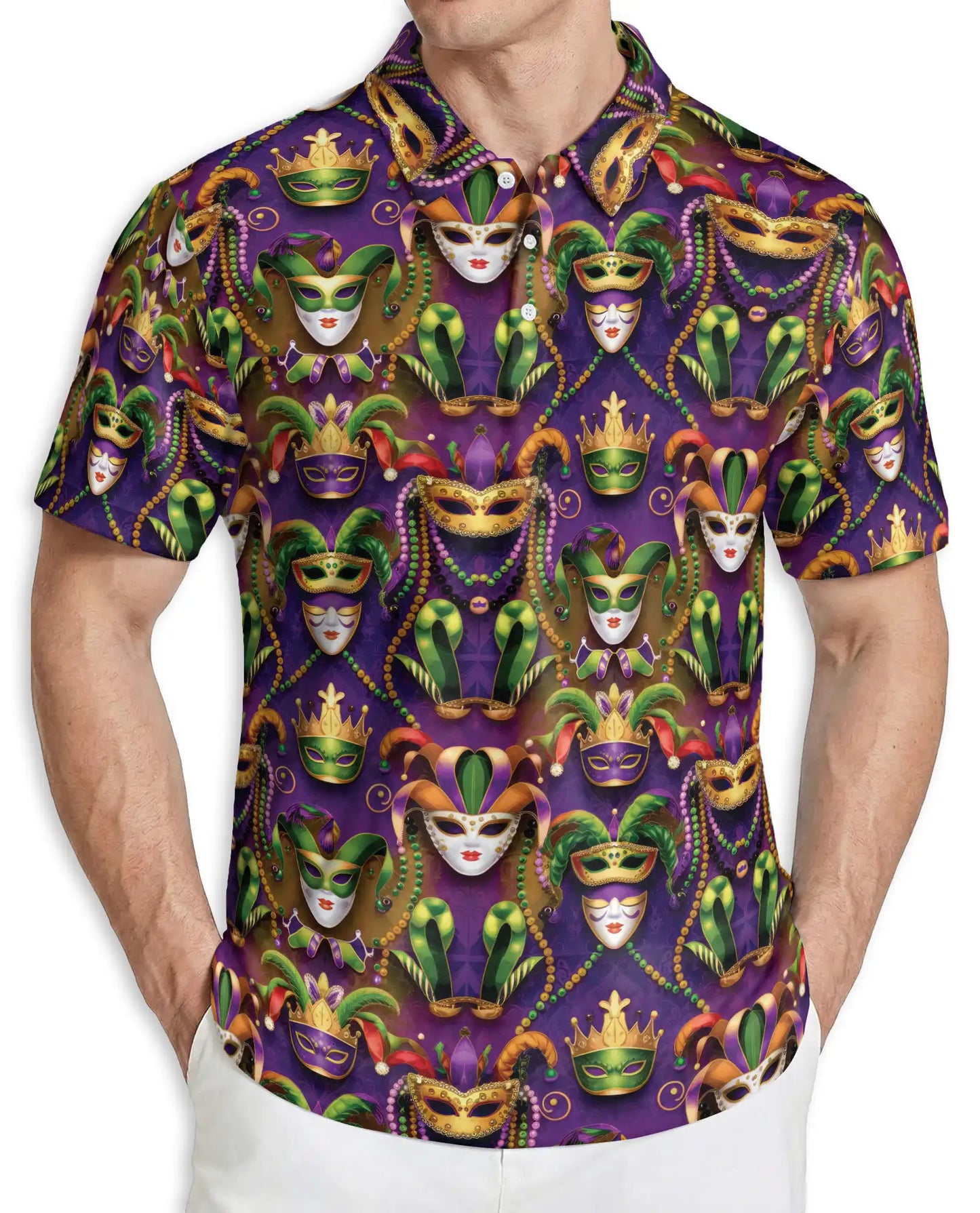 Mardi Gras Mask Purple Green Gold Polo Shirt | Azhobbyshop