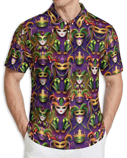 Mardi Gras Mask Purple Green Gold Polo Shirt | Azhobbyshop