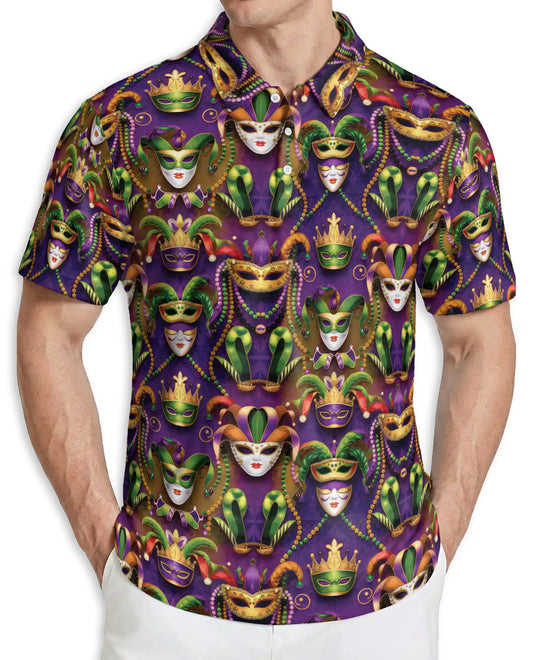 Mardi Gras Mask Purple Green Gold Polo Shirt | Azhobbyshop