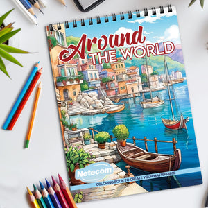 Around The World Spiral Bound Coloring Book, Global Landmarks for a Cultural and Educational Coloring Journey, Great for World Travelers and Culture Buffs