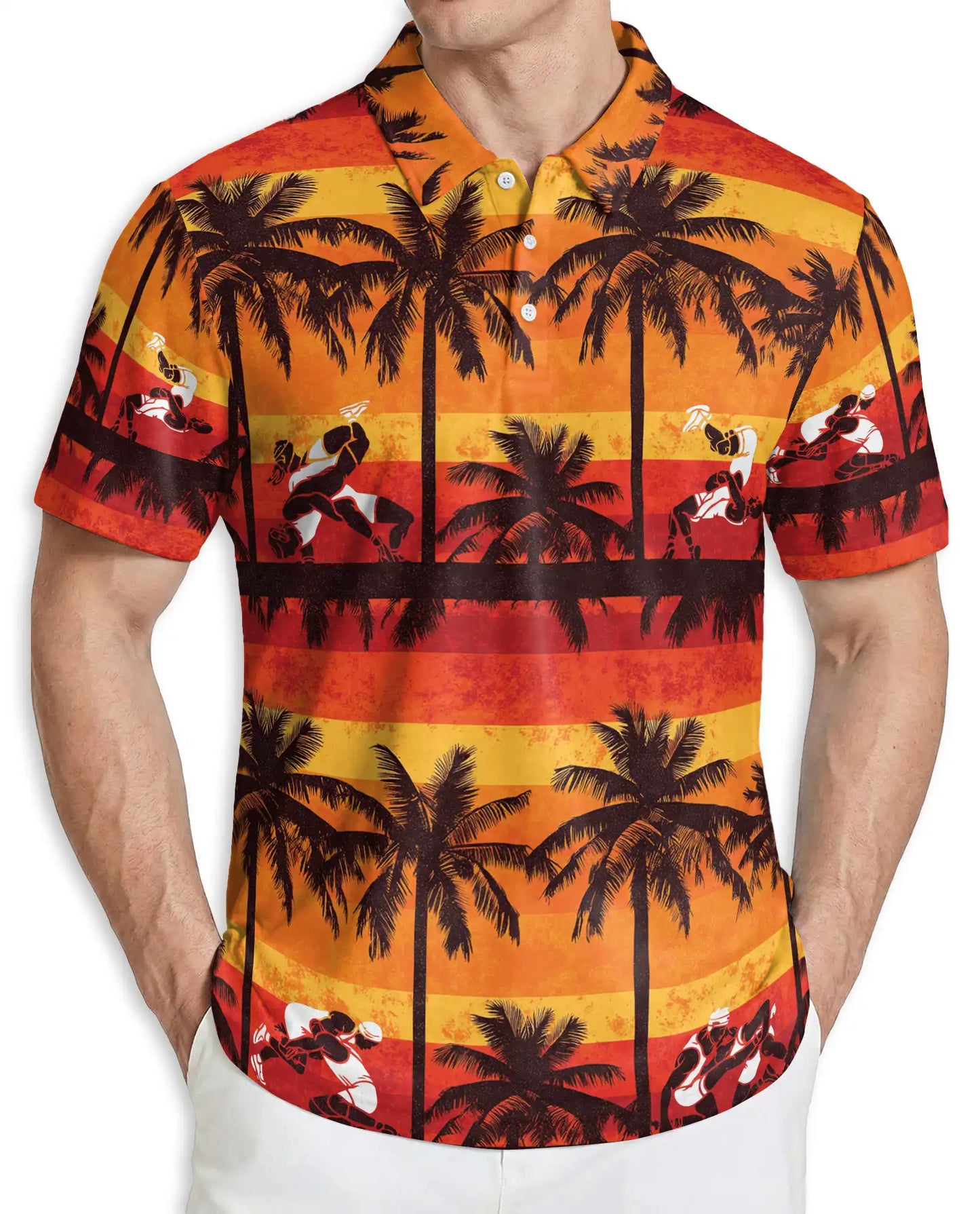 Wrestling Hawaiian 3D Polo Shirt for Men – Sunset Tropical Beach Style | Azhobbyshop