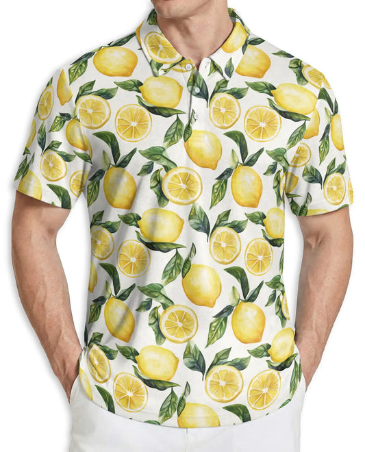 Lemon Fresh 3D Polo Shirt for Men – Citrus Fruit Summer Print | Azhobbyshop