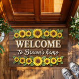Personalized Sunflower Family Doormat – Custom Name Farmhouse Mat