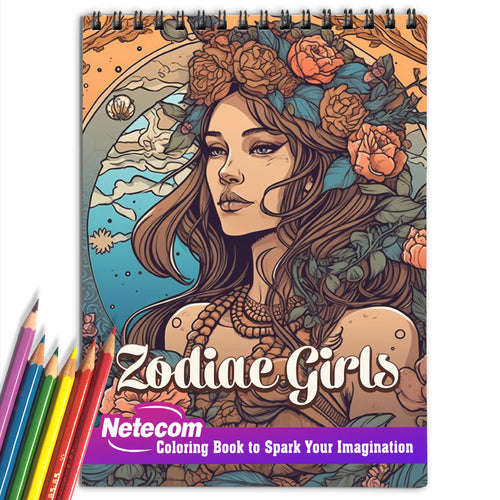 Zodiac Girls Spiral Bound Coloring Book, Embark on a Coloring Adventure with 30 Zodiac Girls Coloring Pages, Celebrating the Beauty and Power of the Zodiac Signs