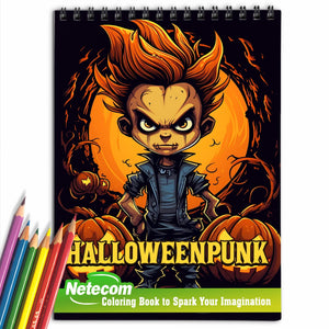 Halloweenpunk Spiral Bound Coloring Book, Immerse Yourself in 30 Coloring Pages, Fusing the Spookiness of Halloween with Punk Attitude