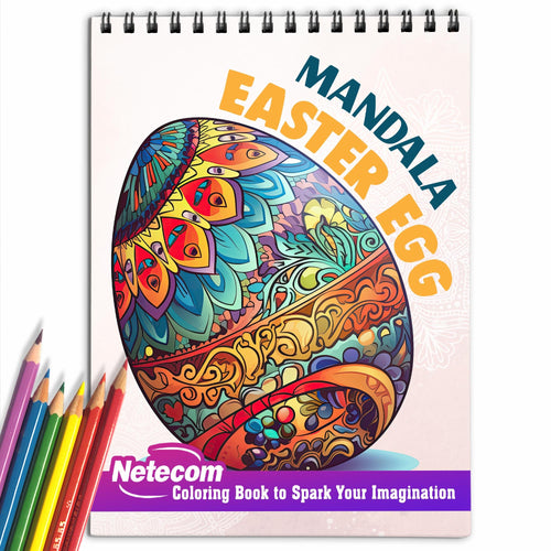 Mandala Easter Egg Spiral Bound Coloring Book, Capture the Essence of Easter with 30 Mandala Easter Egg Coloring Pages, Portraying Intricate Patterns Symbolizing Rebirth