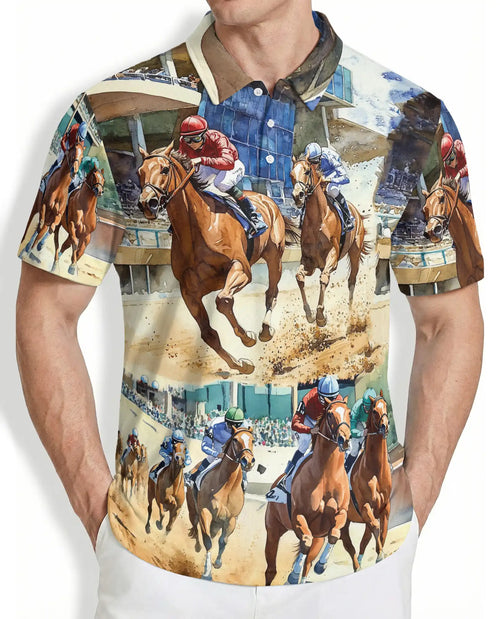 Horse Racing Aloha Polo Shirt | Azhobbyshop