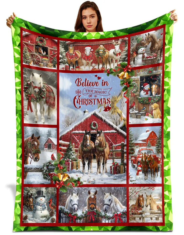 Horse Christmas Blanket – Believe in the Magic of Christmas Holiday Throw