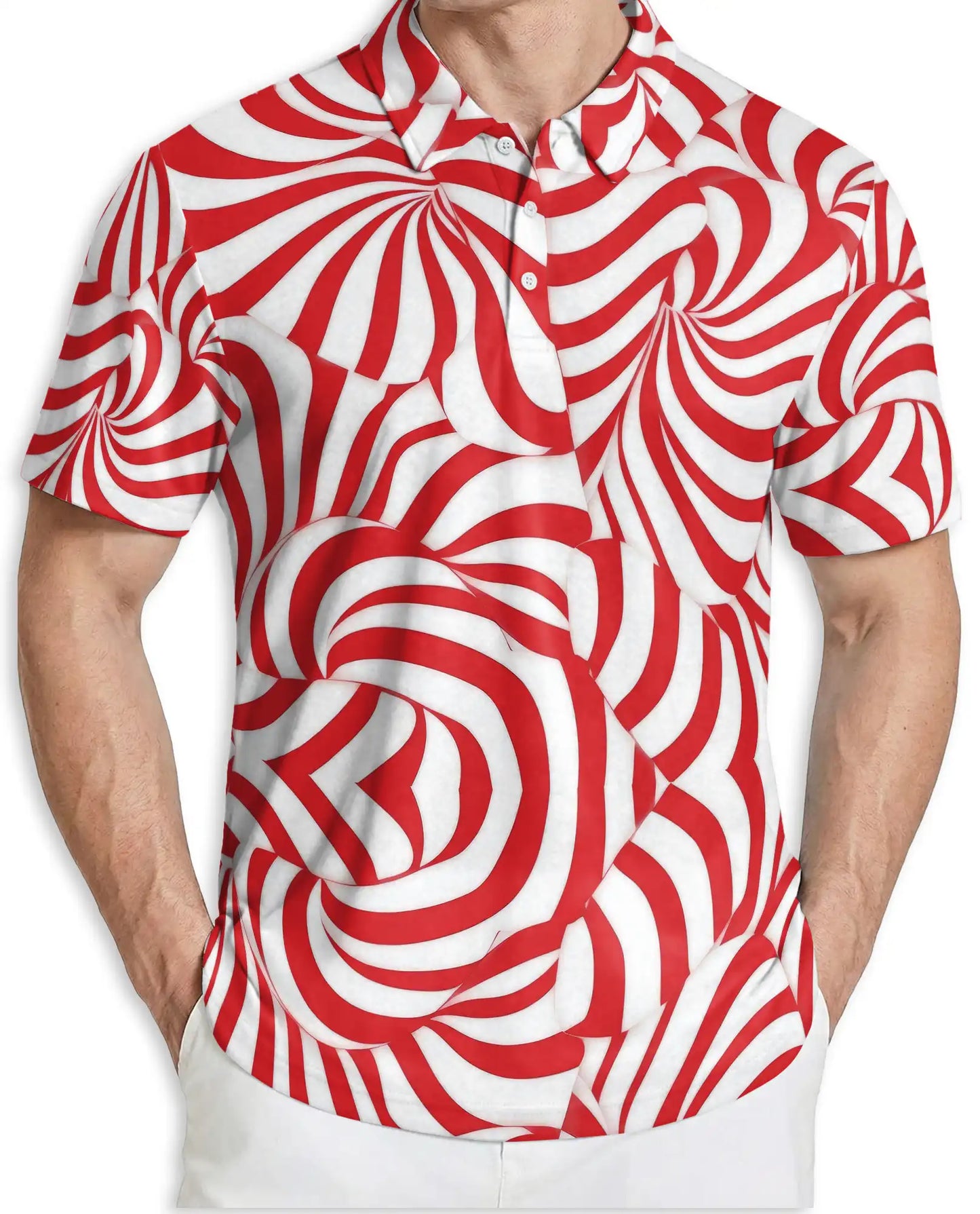 Red Swirl 3D Polo Shirt for Men – Abstract Optical Pattern Style | Azhobbyshop