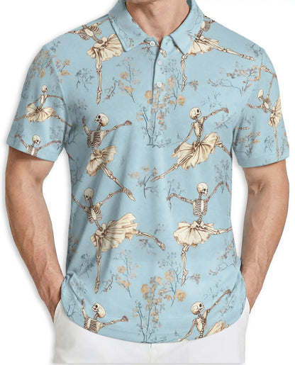 Dancing Skeleton Polo Shirt for Men – Vintage Ballet Gothic Style | Azhobbyshop