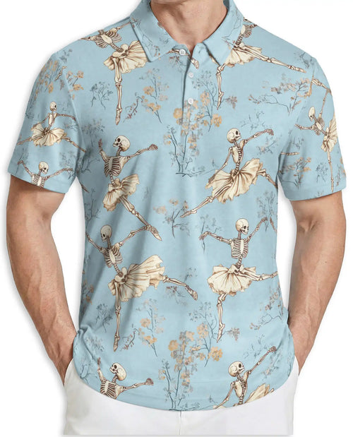 Dancing Skeleton Polo Shirt for Men – Vintage Ballet Gothic Style | Azhobbyshop