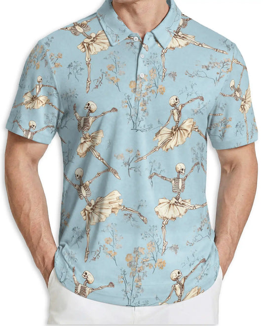 Dancing Skeleton Polo Shirt for Men – Vintage Ballet Gothic Style | Azhobbyshop