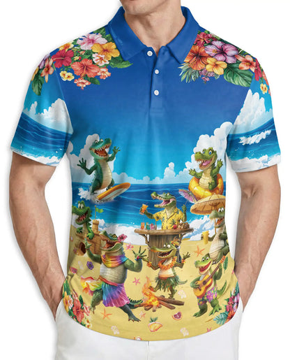 Crocodile Alligator Tropical Beach Hawaiian Polo Shirt | Azhobbyshop