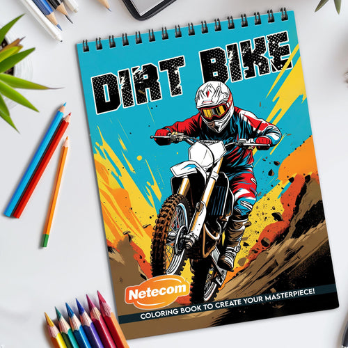 Dirt Bike Spiral Bound Coloring Book, High-Speed Dirt Bike Action for Adventure Seekers, Ideal for Motorsport Fans and Thrill Lovers