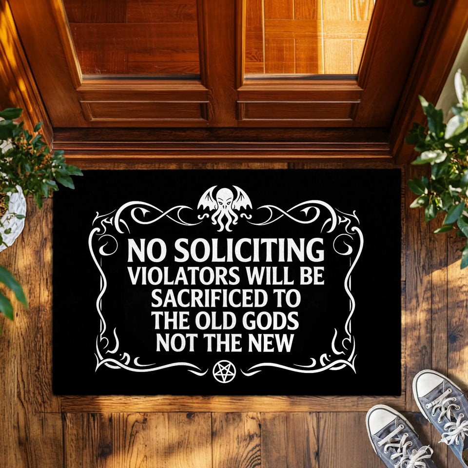 Gothic No Soliciting Doormat – Old Gods Warning Welcome Mat