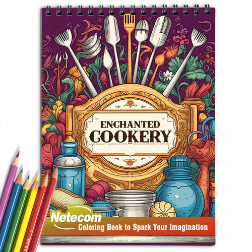 Enchanted Cookery Spiral Bound Coloring Book, Delve into 30 Intricate Coloring Pages, Unveiling the Secrets and Intricacies of Enchanted Cookery and Culinary Magic