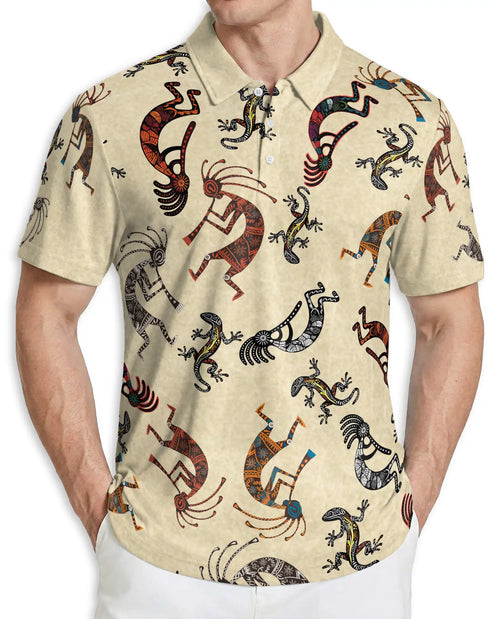 Tribal Kokopelli Lizard Polo Shirt – Native Art Style All Over Print | Azhobbyshop