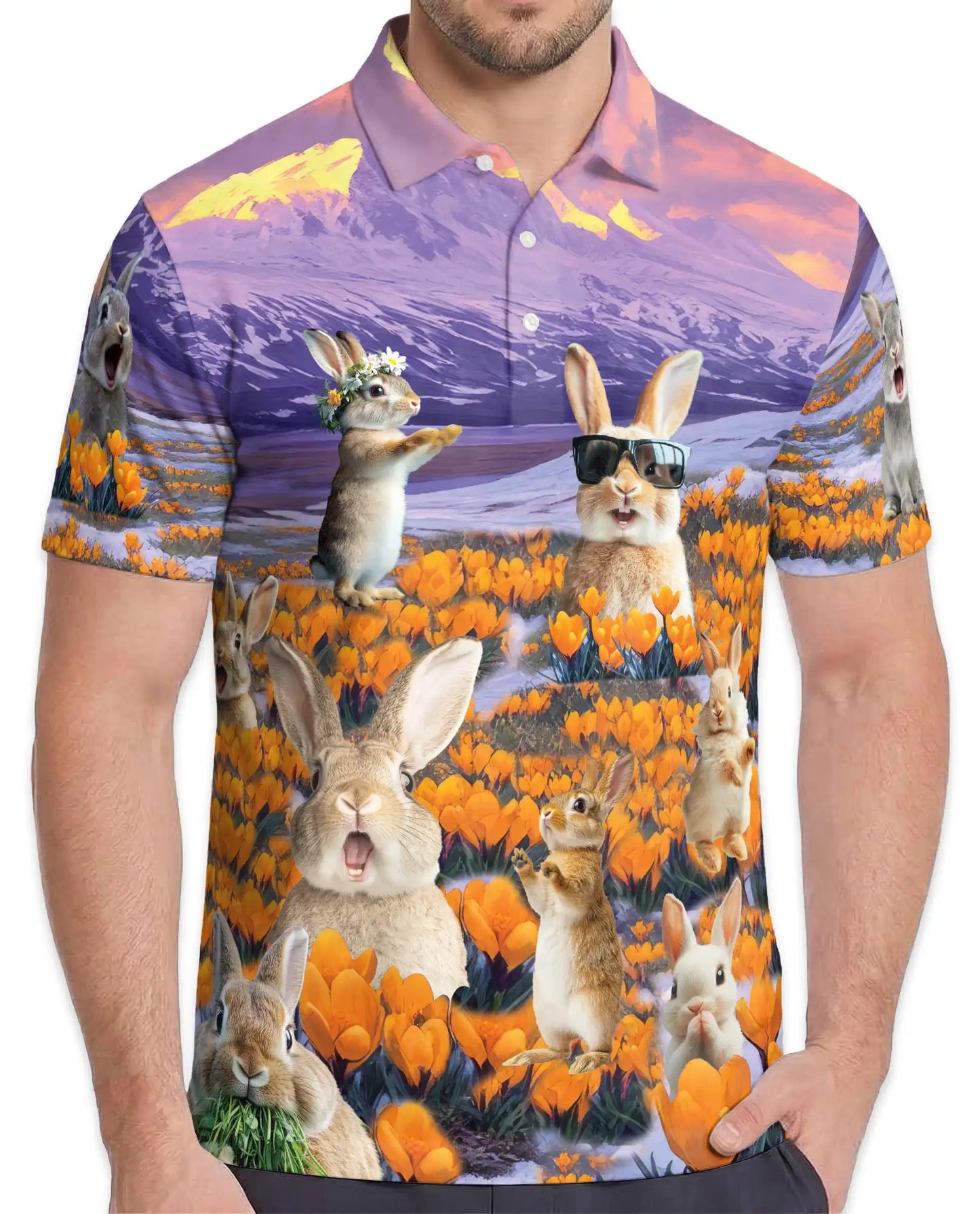 Cute Bunny 3D Polo Shirt for Men – Funny Rabbit Spring Nature Style | Azhobbyshop