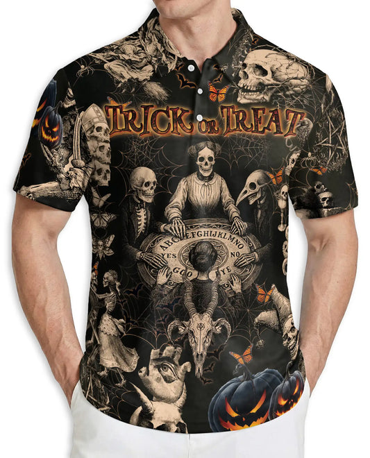 Trick or Treat Skull 3D Polo Shirt for Men – Halloween Gothic Horror Style | Azhobbyshop
