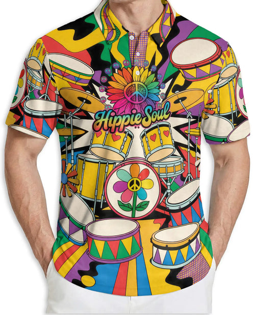 Love Drums Polo Shirt- Hippie Soul Music Festival Style | Azhobbyshop
