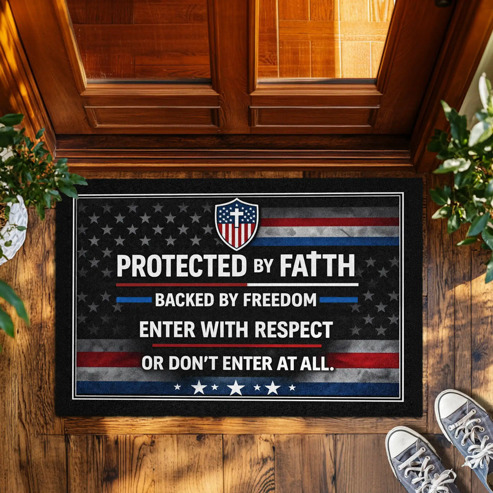 Christian Patriotic Doormat – Faith & Freedom Welcome Mat