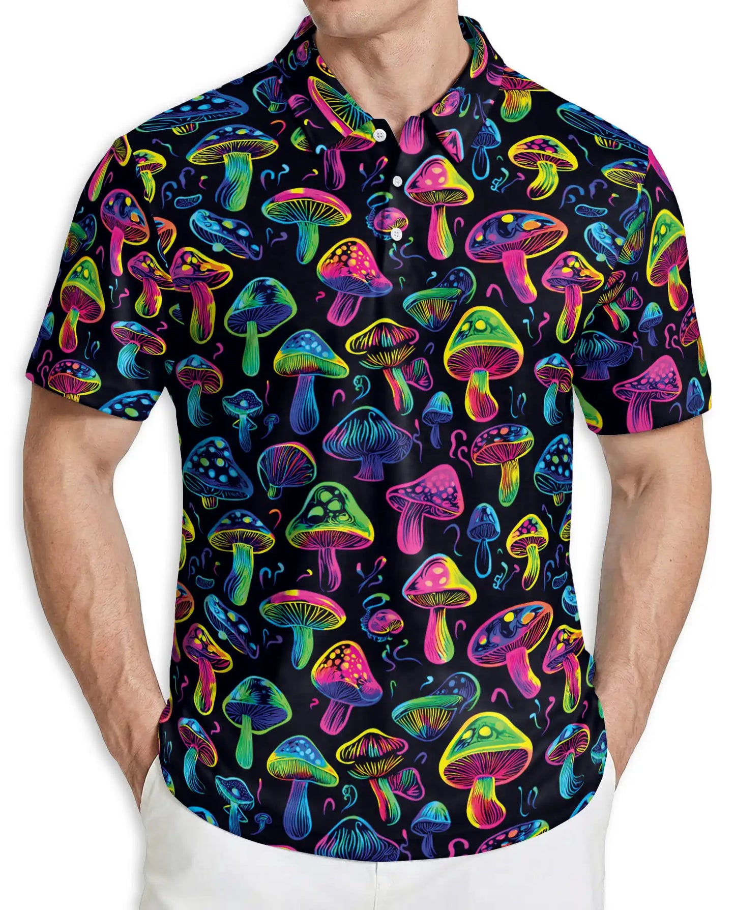 Neon Mushroom Psychedelic Pattern Polo Shirt | Azhobbyshop
