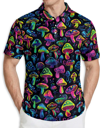 Neon Mushroom Psychedelic Pattern Polo Shirt | Azhobbyshop