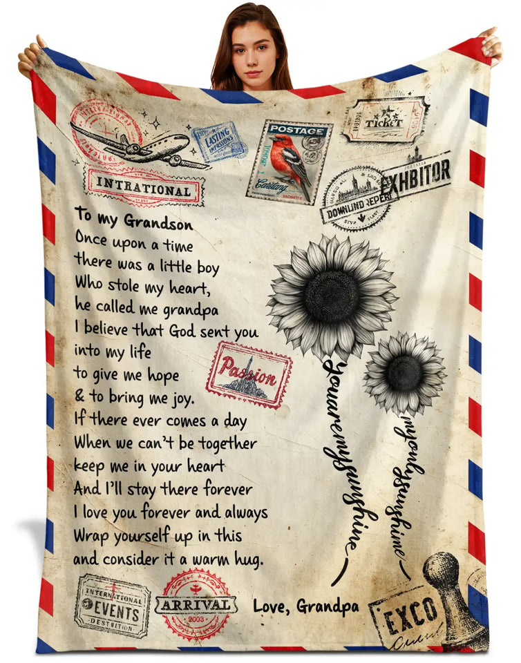 Personalized Grandson Blanket From Grandpa – Sunflower Airmail Gift