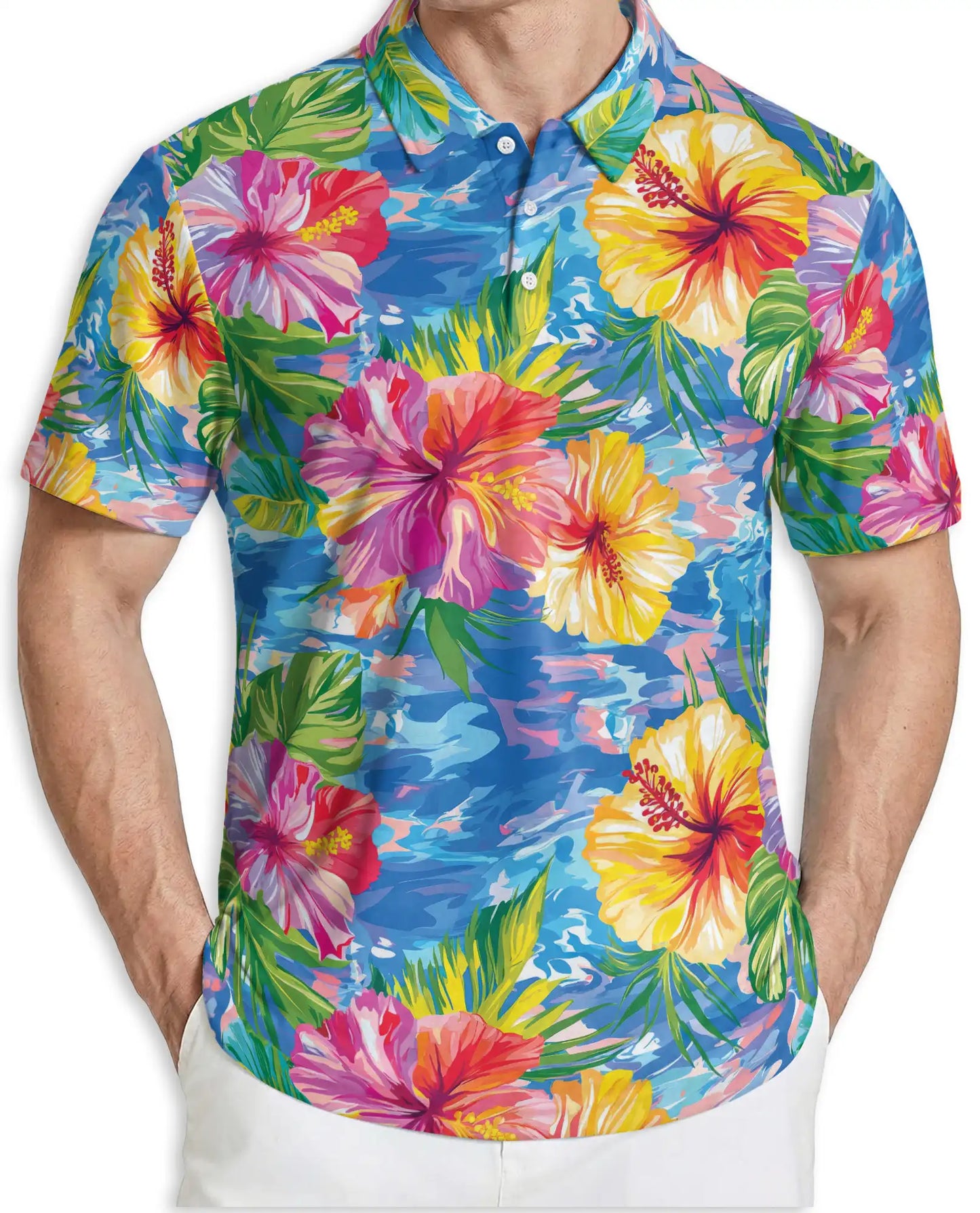Hibiscus Seas Polo Shirt- Hawaiian Floral Tropical Style | Azhobbyshop