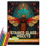 Stained Glass Insects Spiral Bound Coloring Book, Delve into 30 Intricate Coloring Pages, Unveiling the Transcendent Beauty and Delicacy of Stained Glass Insects