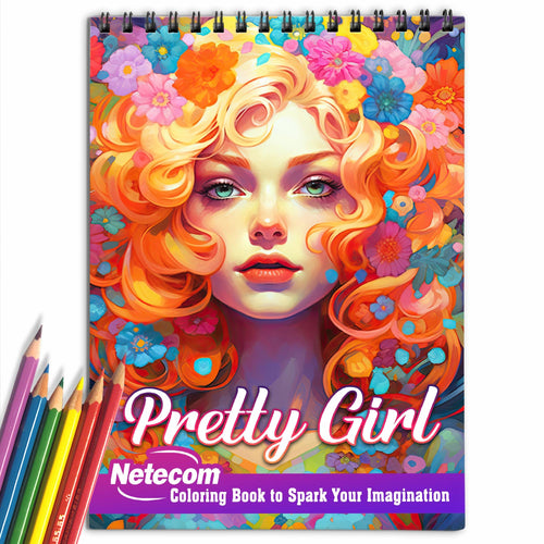 Pretty Girl Spiral Bound Coloring Book, Coloring Pages for Woman Featuring Beautiful Illustration of Girl, Hairstyles,... for Relaxation and Stress Relief