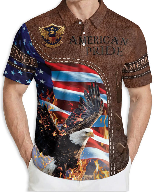 American Pride Eagle 3D Polo Shirt for Men – Patriotic USA Flag Style | Azhobbyshop