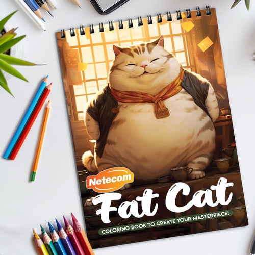 Fat Cat Spiral Bound Coloring Book, Adorable Fat Cats for a Whimsical and Joyful Coloring Experience, Ideal for Cat Lovers and Humor Enthusiasts