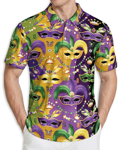 Mardi Gras Mask Carnival Polo Shirt Purple Gold | Azhobbyshop